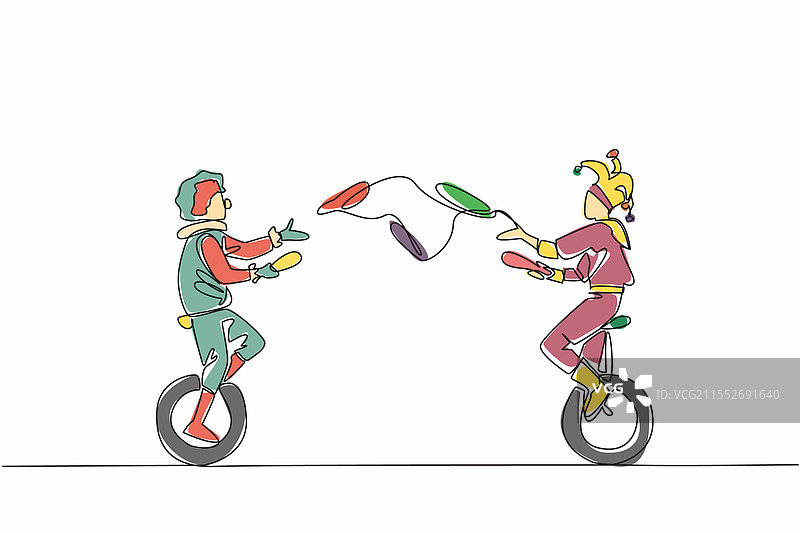 一笔画的两位马戏团表演者图片素材