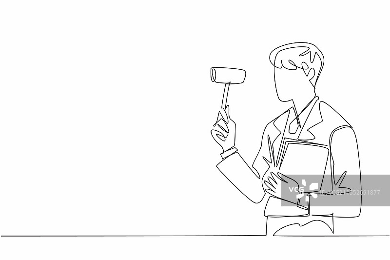 穿着西装的男性拍卖师单线条画图片素材