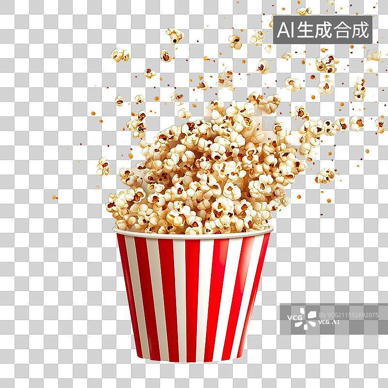 【AI数字艺术】卡通条纹一桶爆米花元素图片素材