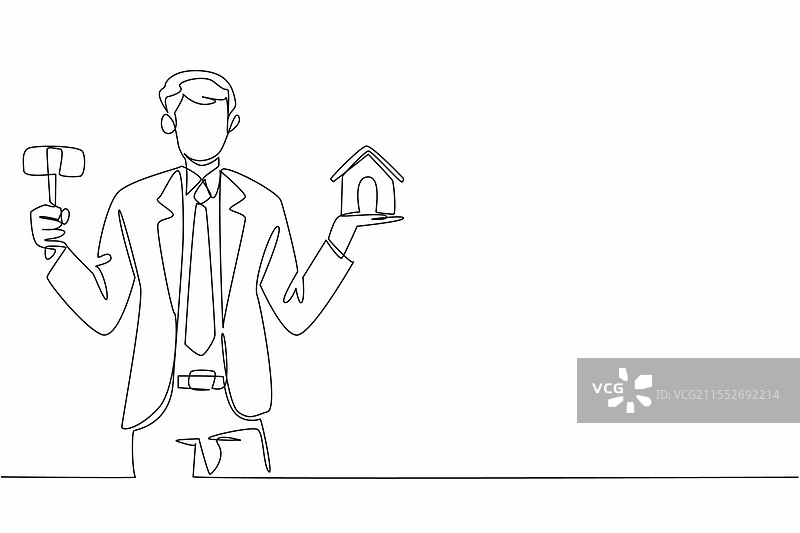 年轻男性拍卖师的连续一笔画图片素材