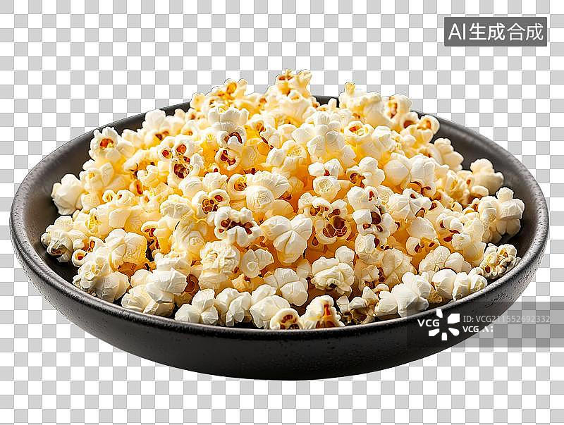【AI数字艺术】碗与爆米花，爆米花在碗在白色背景的特写图片素材