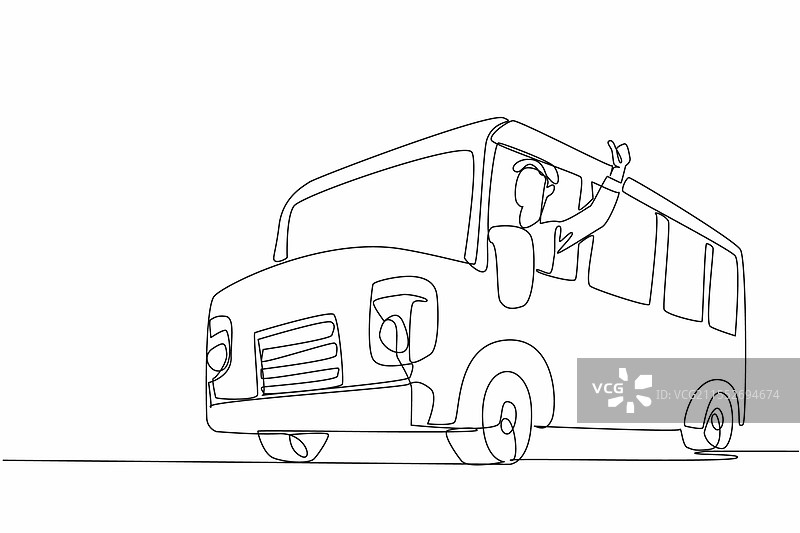 连续一笔画的公交车司机图案图片素材