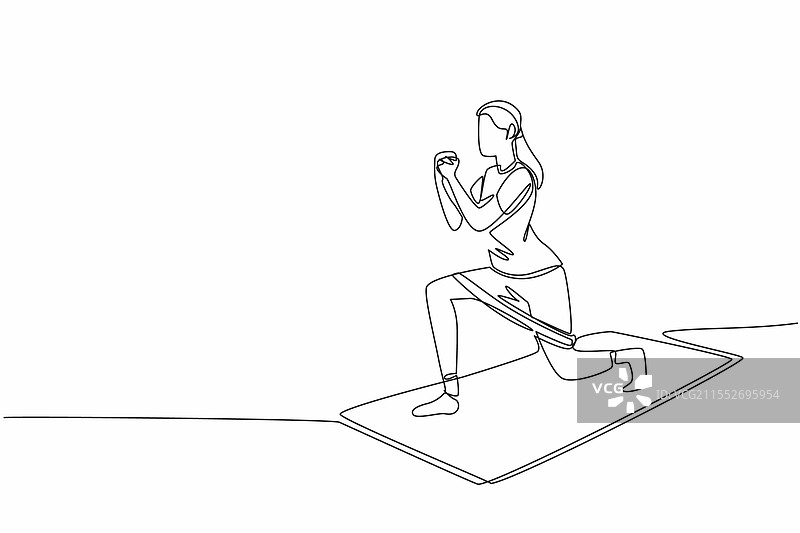 连续一笔画的女性在锻炼图片素材