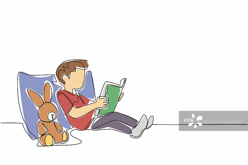 单线条画的男孩靠在枕头上图片素材