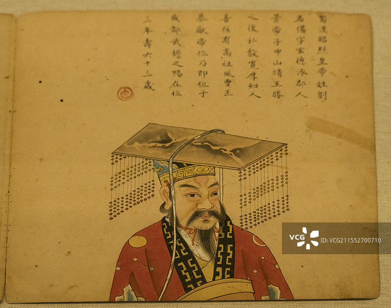 清朝彩绘纸本设色历代名人画像折页一函——刘备图片素材