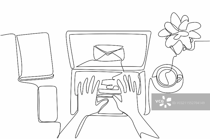 连续一笔画的手在打字图片素材