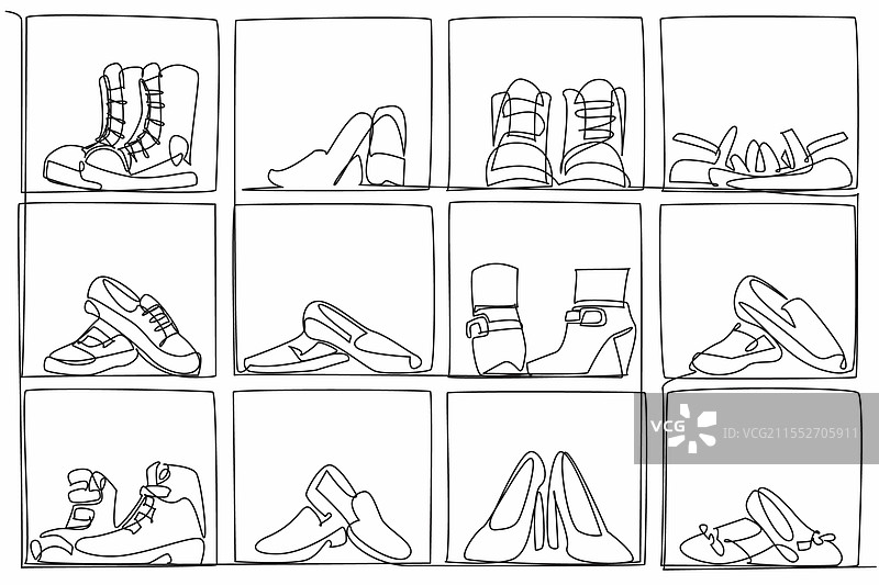 鞋柜的单一连续线条绘图图片素材