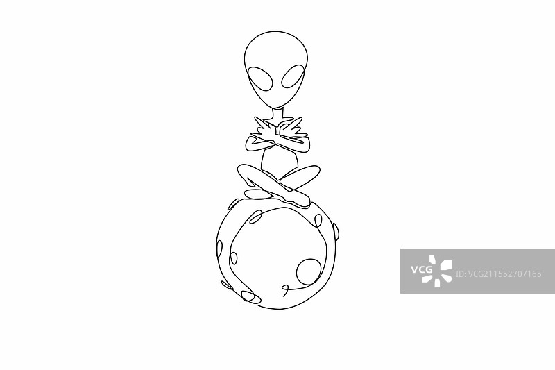 外星人坐在一起的单线画图片素材
