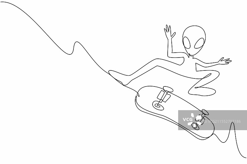 外星人正在玩耍的单线连续画图片素材