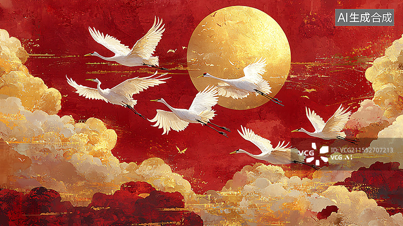 【AI数字艺术】中国风仙鹤中秋节图片素材