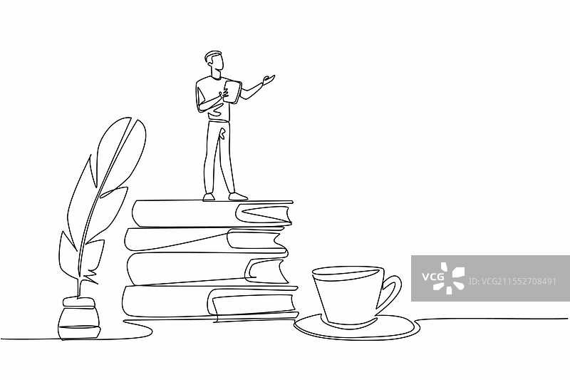 连续一笔画出一个正在阅读诗歌的男人图片素材