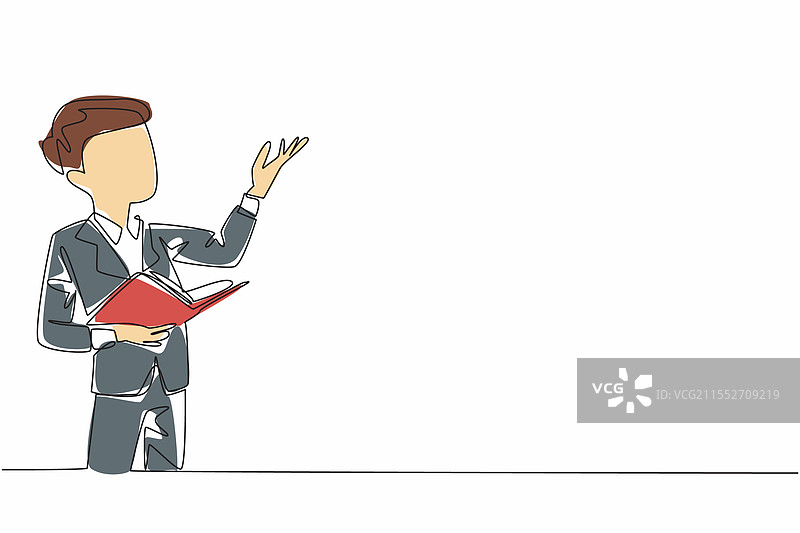 一个男孩在阅读书籍的单线画图片素材