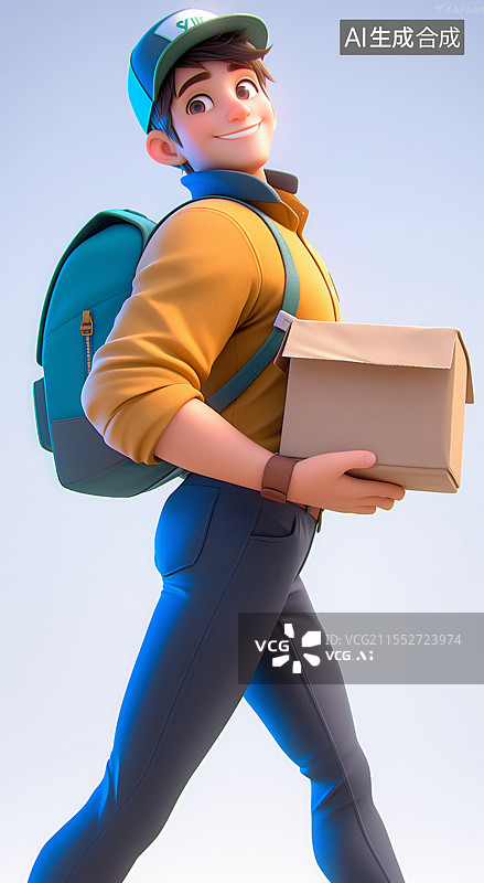 【AI数字艺术】3D快递员劳动节插画图片素材