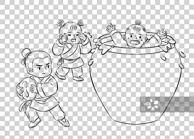 司马光砸缸历史典故人物配图手绘插画元素图片素材