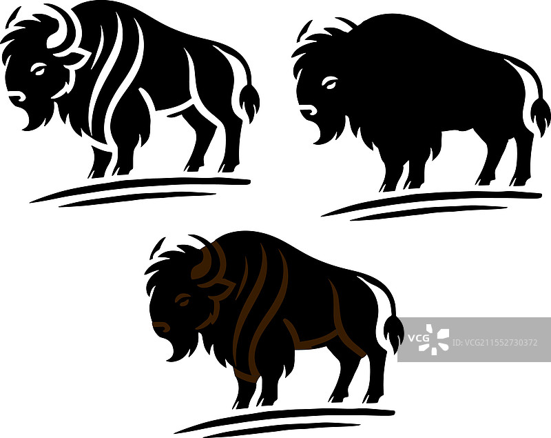 三张野牛的风格化图像图片素材