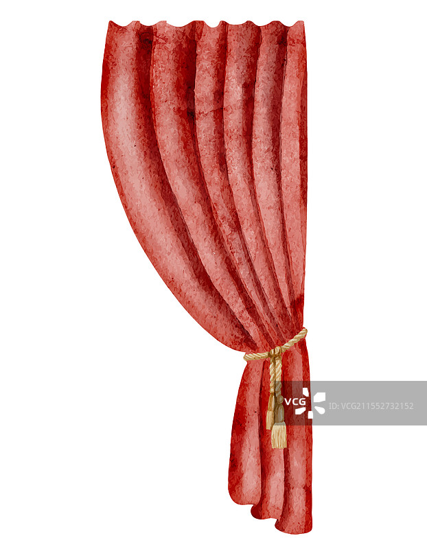 用水彩画的红色窗帘绑着图片素材
