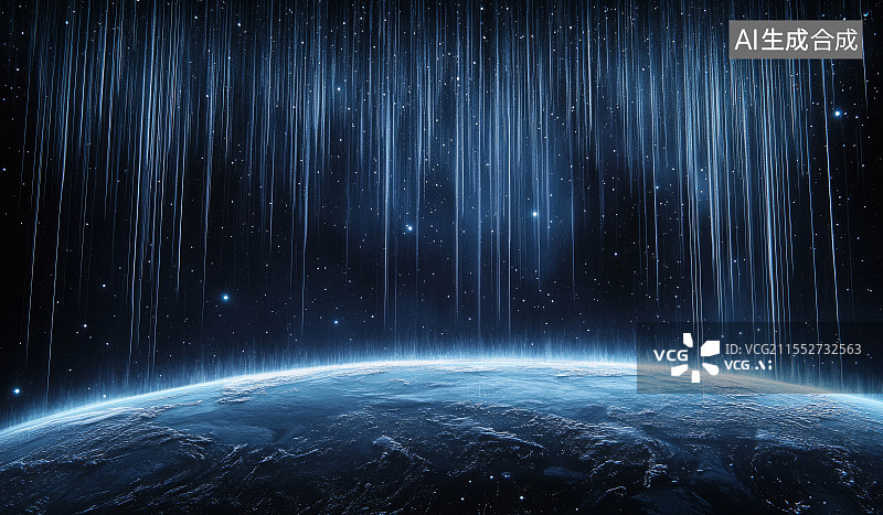 【AI数字艺术】蓝色科技感地球与光束背景图片素材