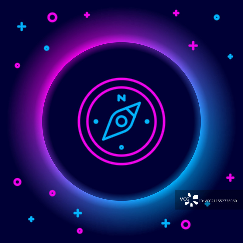 发光的霓虹线罗盘图标，背景为黑色图片素材