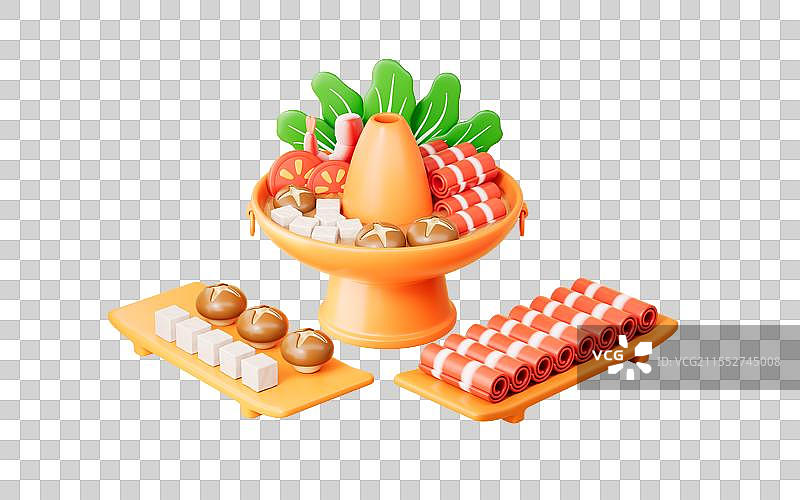 三维渲染的火锅和香菇豆腐免抠元素图片素材