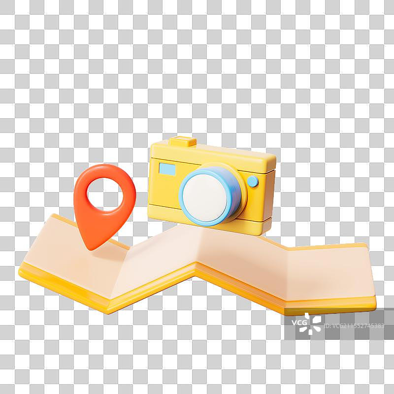 三维渲染的地图和相机免抠元素图片素材