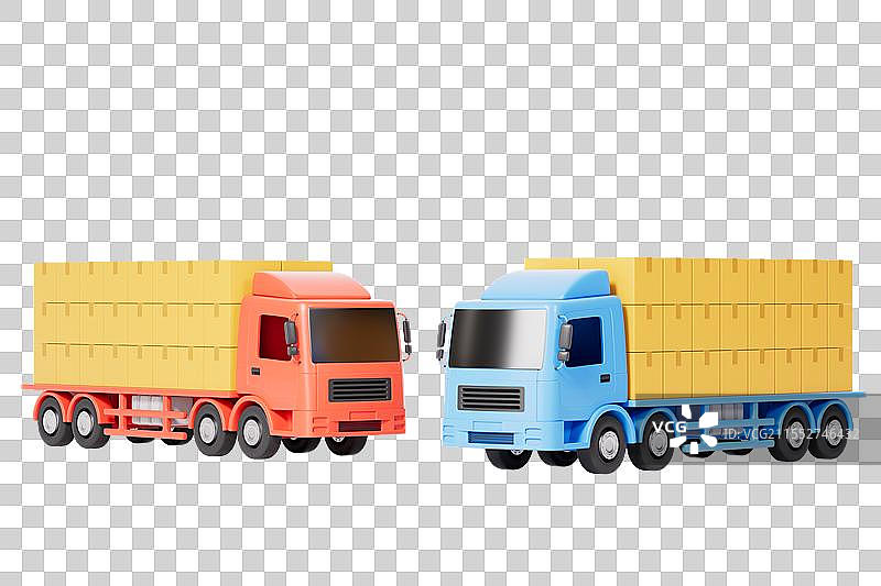 三维渲染物流运输卡车和纸箱货物免抠元素图片素材