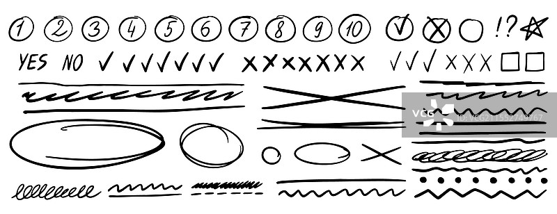 自由手绘下划线涂鸦形状和条纹集图片素材