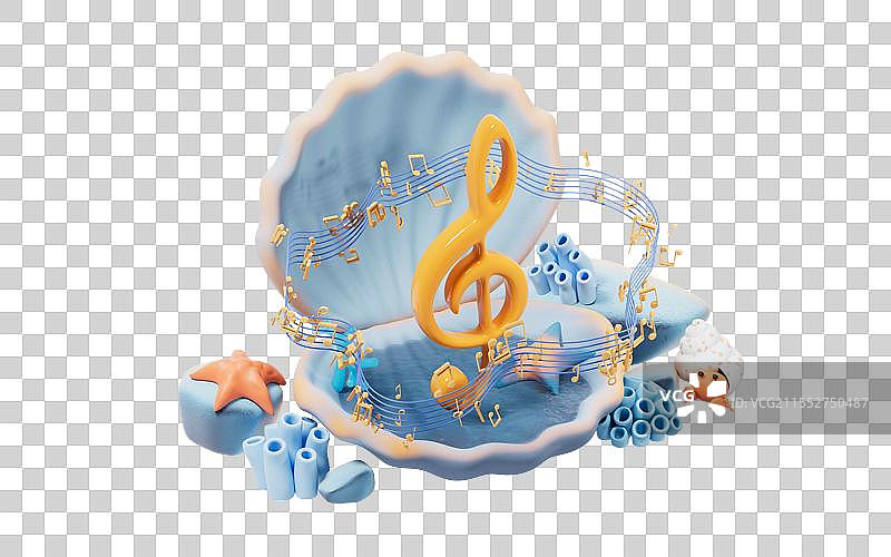 卡通风格贝壳与音符三维渲染图片素材