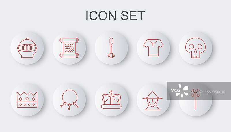 中世纪王冠火把铁斧的线条设置图片素材