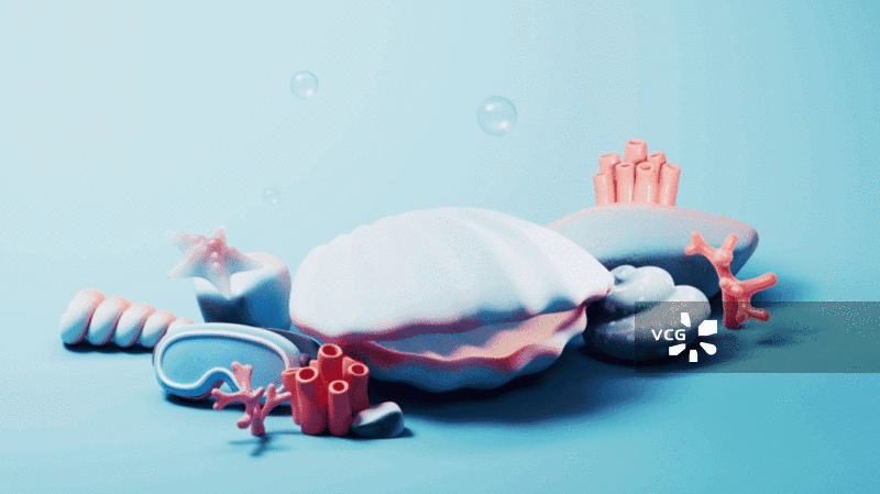 卡通风格海底贝壳生物背景三维渲染图片素材