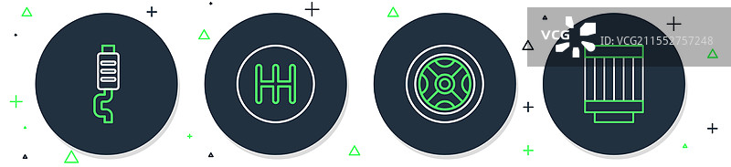 设置线性变速器、汽车方向盘、消声器和空气图片素材