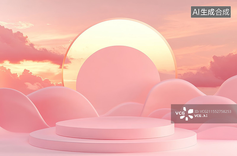 【AI数字艺术】粉色天空和展台图片素材