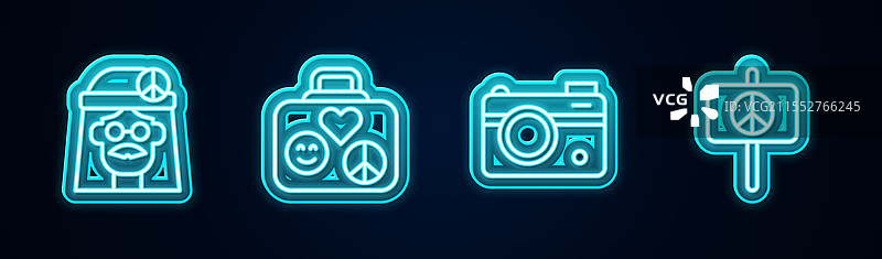 旅行照片中的嬉皮女孩与行李箱图片素材