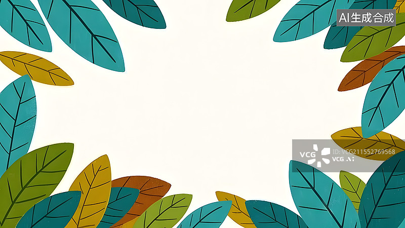 【AI数字艺术】2D卡通背景树叶柳叶枫叶装饰边框环绕图片素材