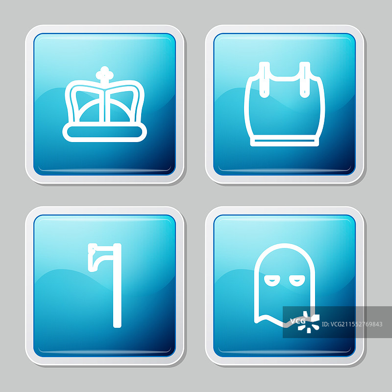 设置线条国王王冠身体盔甲中世纪斧头和图片素材