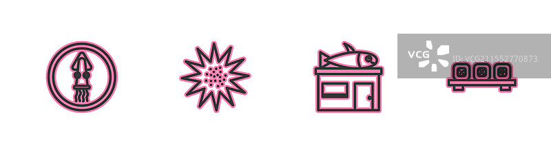 海鲜店盘子上的章鱼和海胆图片素材