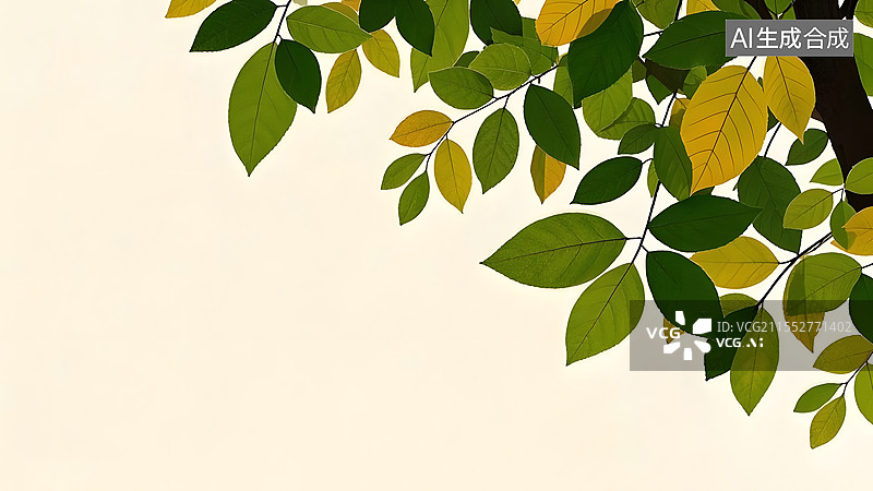 【AI数字艺术】2D卡通树叶装饰背景边框插画右上图片素材