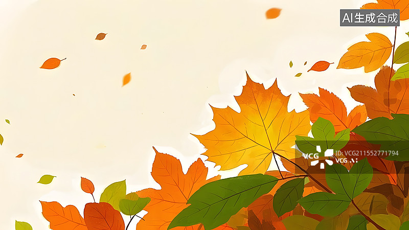 【AI数字艺术】2D卡通树叶装饰背景边框插画图片素材