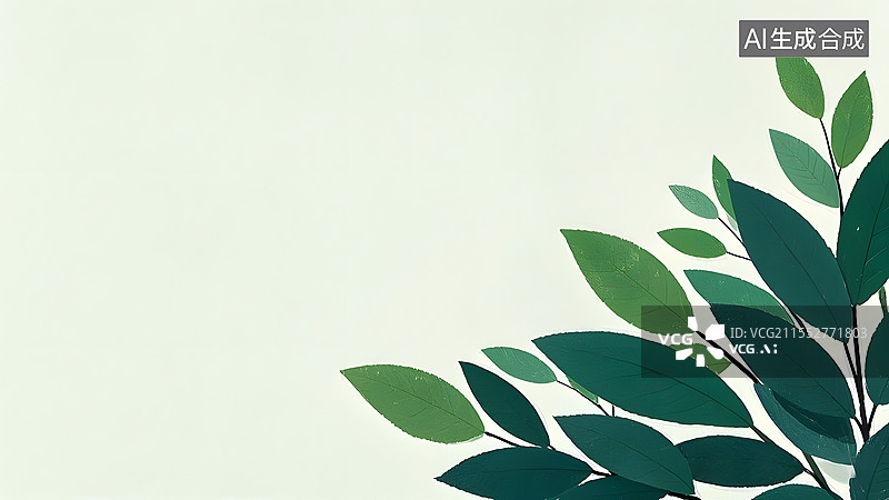 【AI数字艺术】2D卡通树叶装饰背景边框插画右下图片素材