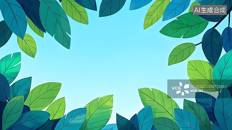 【AI数字艺术】2D卡通背景树叶柳叶枫叶装饰边框插画最大图片素材