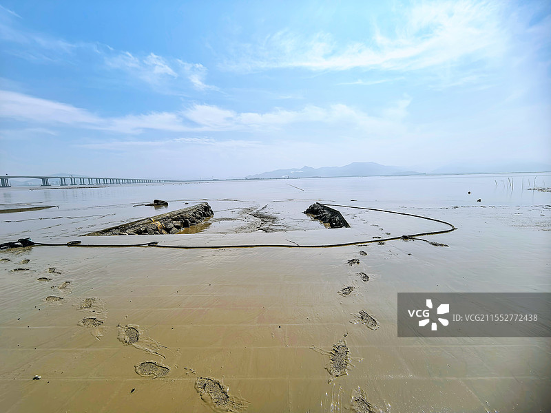 海滩脚印（退潮后的三门蛇蟠岛滩涂）图片素材