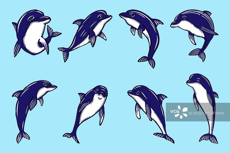 一组彩色海豚图片素材