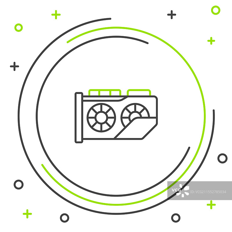 线条视频图形卡图标，孤立在白色背景上图片素材