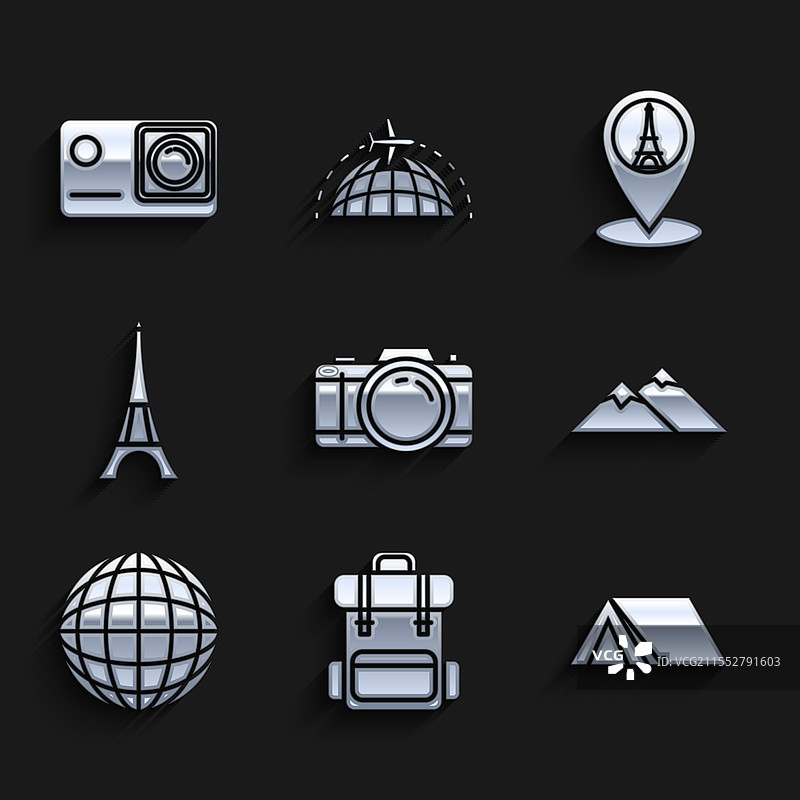 摄影器材、徒步背包、游客帐篷图片素材