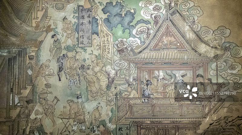 山西博物院“戏曲故乡”展：繁峙县岩山寺酒楼说唱壁画图片素材