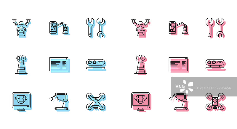 无人机送货概念，飞行中设置线路机器人图片素材