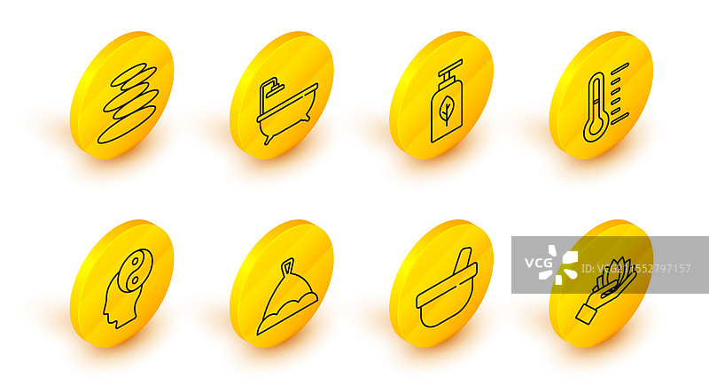 莲花线条、研钵和杵、桑拿帽图片素材