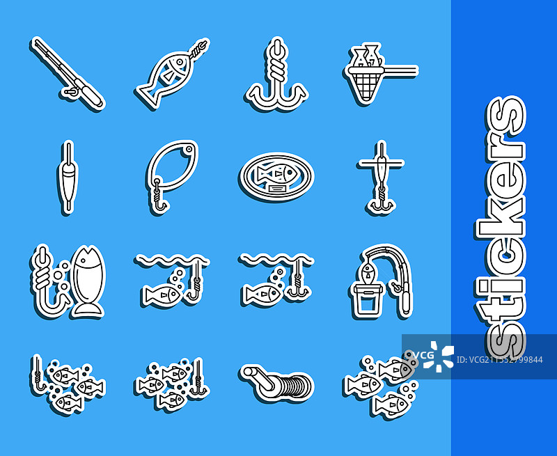 钓鱼竿、鱼钩和浮漂的钓鱼装备图片素材