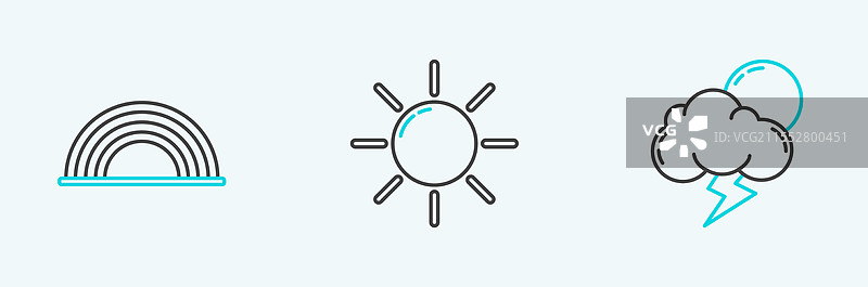 带有云彩和太阳图标的彩虹暴风雨线条图片素材