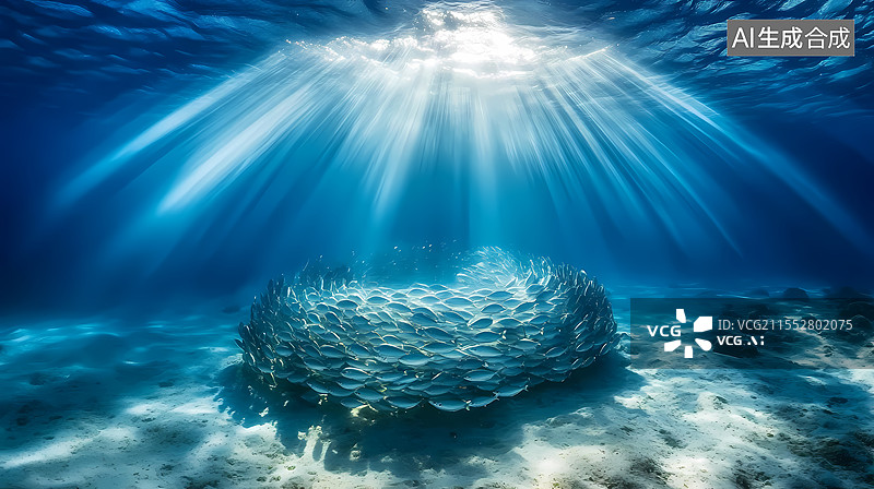 【AI数字艺术】海底鱼群的光影舞动图片素材