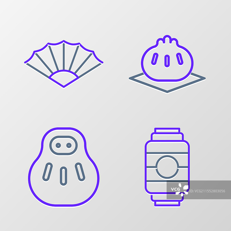 线条风格的日本纸灯笼招财猫图片素材